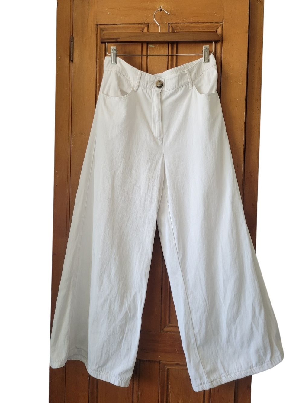 Zara Linen Blend High Waist Wide Leg Culottes Cropped Off White Small